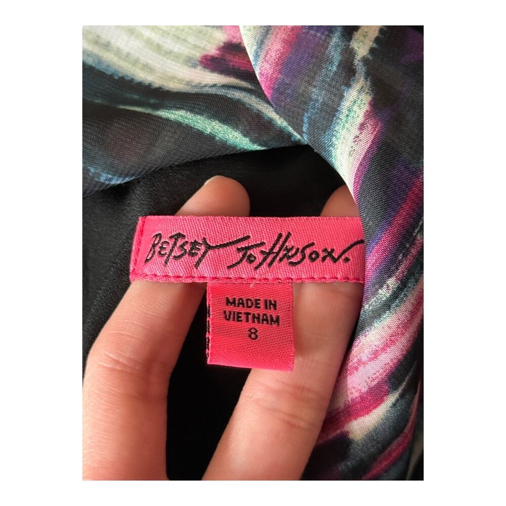Betsey Johnson dress multicolor print tie neck long sleeve size 8 - Picture 4 of 6